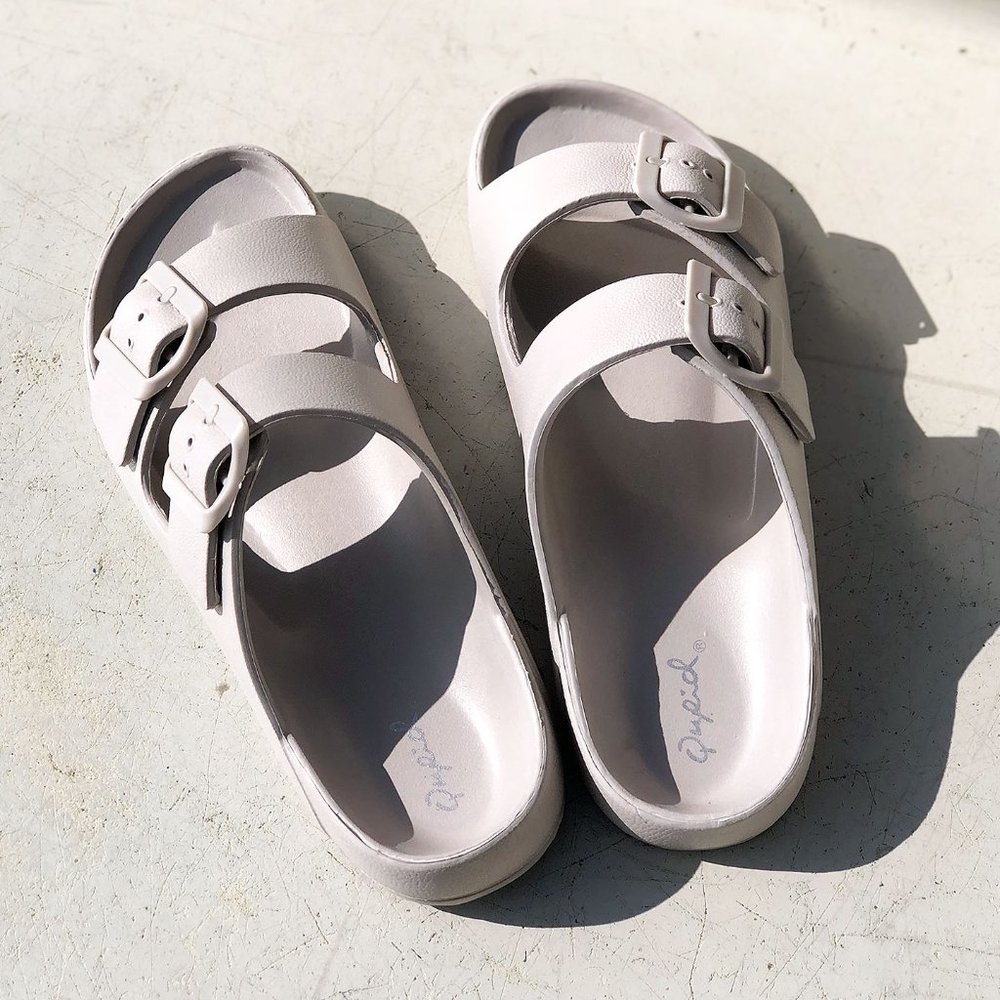 NEW Adjustable Double Buckled Straps Comfy Slides Slippers Sandals Warm Gray - Picture 10 of 13